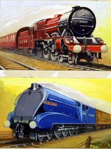 Sir Nigel Gresley and Royal Scot Steam Locomotives art by Geoffrey Day