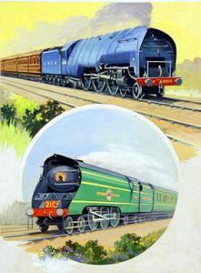 Streamlined Trains of the 1930s art by Geoffrey Day