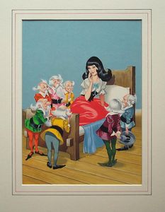 Snow White in bed with the Seven Dwarfs art by Ron Embleton
