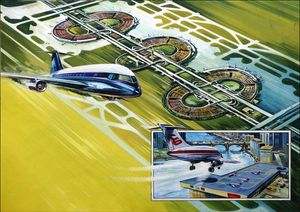 Airports Then - Now and in the Future art by Wilf Hardy