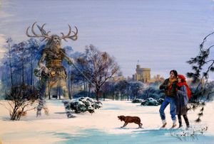 Herne the Hunter Scaring a Young Couple art by Andrew Howat