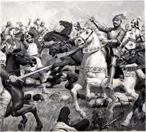 King Arthur leading the charge art by Jack Keay