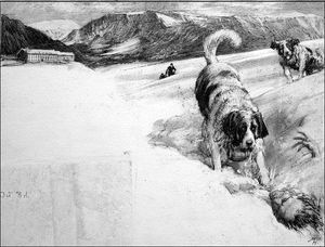 St Bernard's Mountain Rescue art by John Millar Watt