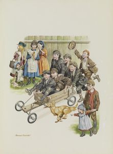 Children at Play with Cart art by Ron Embleton