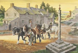 Horse Drawn Vehicle Series - Coming Home at the end of the day art by Ron Embleton