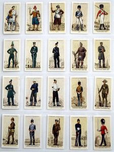 players cigarette cards military uniforms of the british empire overseas A page from a vintage card album entitled 'Military Overseas'. The displayed depict soldiers of The Nawangar State Forces and The Tehri-Garhwal State Forces. The A collection of four cigarette