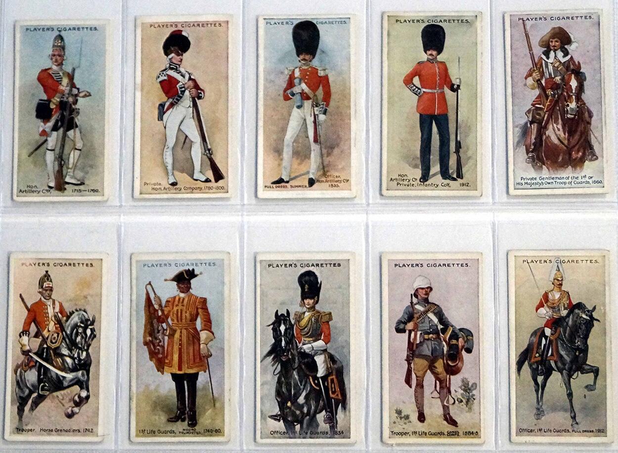 Full Set of 50 Cigarette Cards: Regimental Uniforms 1-50 (1912) by Various