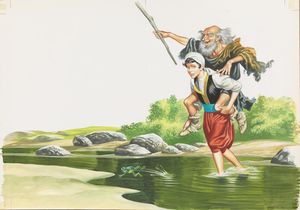 Sinbad the Sailor - Crossing the Stream art by Ron Embleton