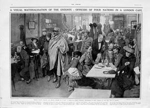 In A London Café (original page from The Sphere 1916) art by Fortunino Matania