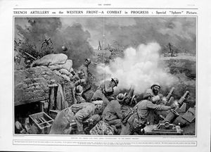 Trench Artillery (original page from The Sphere 1916) art by Fortunino Matania
