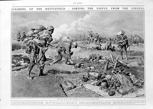 Clearing Up The Battlefield (original page from The Sphere 1917) art by Fortunino Matania