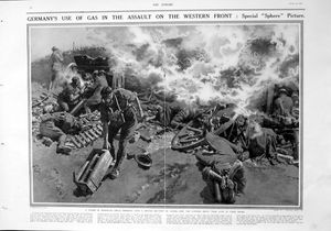Germany's Use Of Gas (original page from The Sphere 1918) art by Fortunino Matania