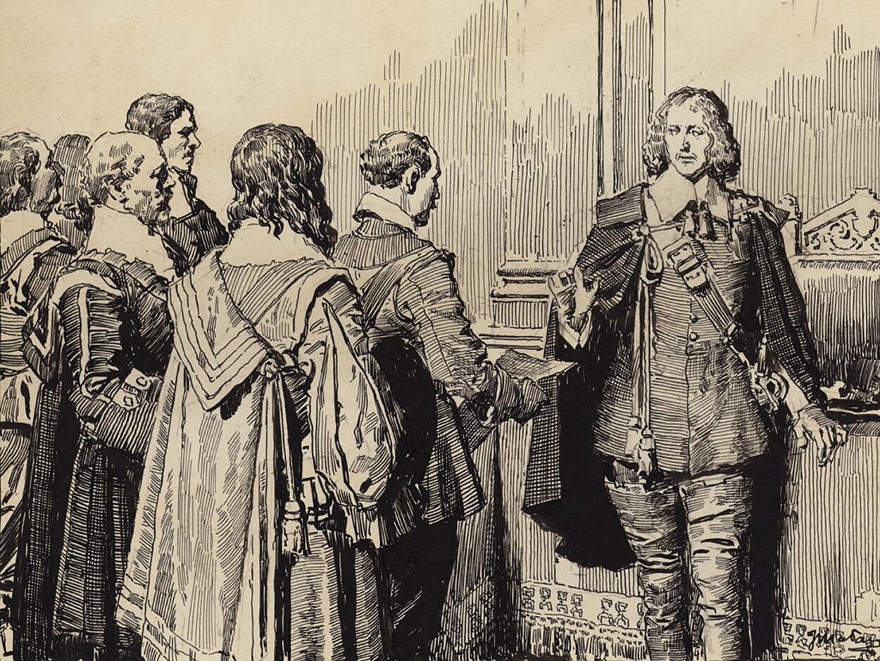 King Charles I and Parliament art by Fortunino Matania