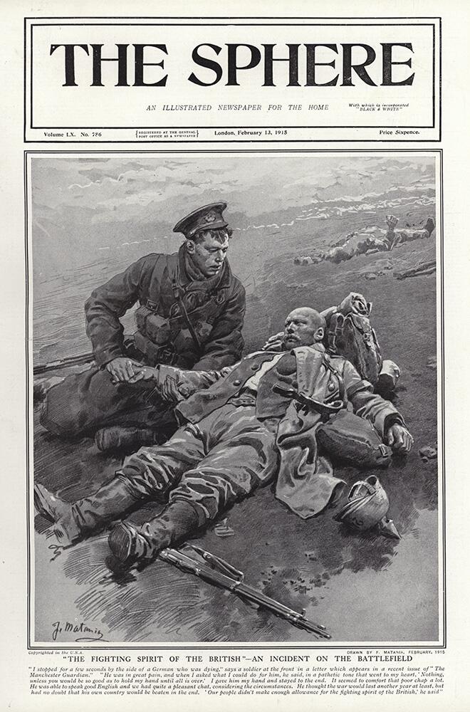The Battlefield Fighting Spirit of the British (original cover page from The Sphere 1915) art by For