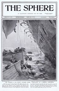 The Sinking of the Lusitania (original cover page from The Sphere 1915) art by Fortunino Matania