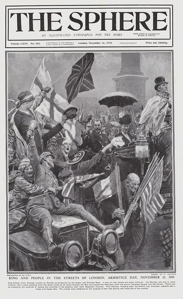 Armistice Day November 11th (original cover page from The Sphere 1918) art by Fortunino Matania