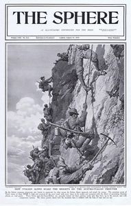 The Italian Alpini scale the Austro-Italian Frontier (original cover page The Sphere 1915) art by Fo