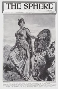 Italy Receiving the Shield of Gold (original cover page The Sphere 1918) art by Fortunino Matania