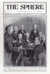 By Command of the King, About Irish Home Rule (original cover page The Sphere 1914) art by Fortunino