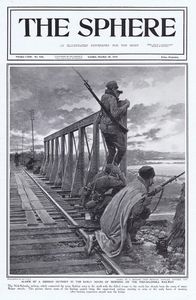 A Serbian Outpost on the Nish-Salonika Railway 1915 (original cover page from The Sphere) art by For