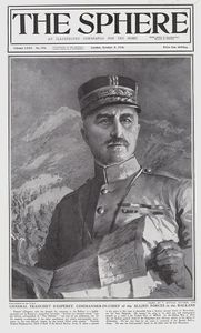 General Franchet D'Esperey, Commander In Chief in the Balkans (The Sphere cover page 1918) art by Fo