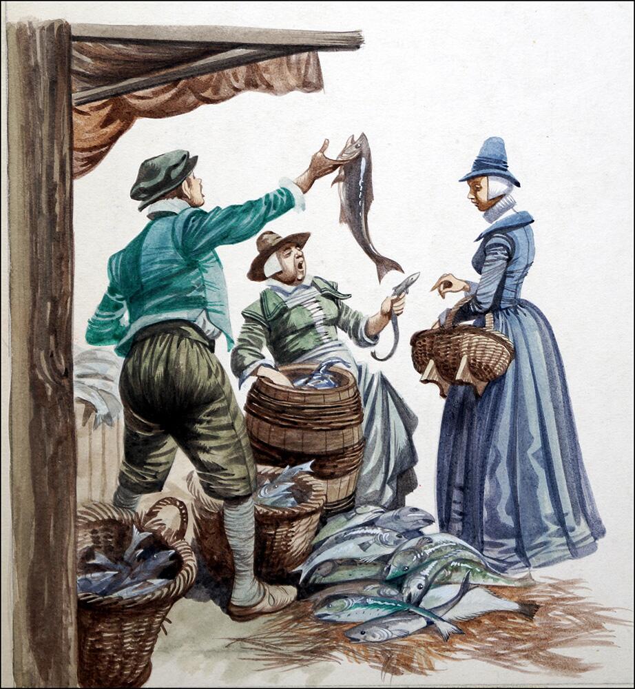 Fish Sellers of Tudor Times art by Peter Jackson