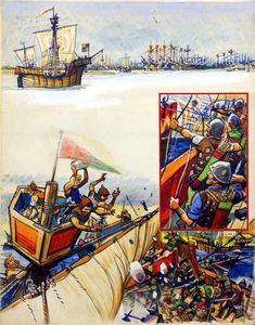 Scrapbook of the British Sailor: Slaughter at Sluys art by Eric Parker