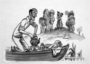 Three Men In A Boat: Time For Tea art by Peter Woolcock