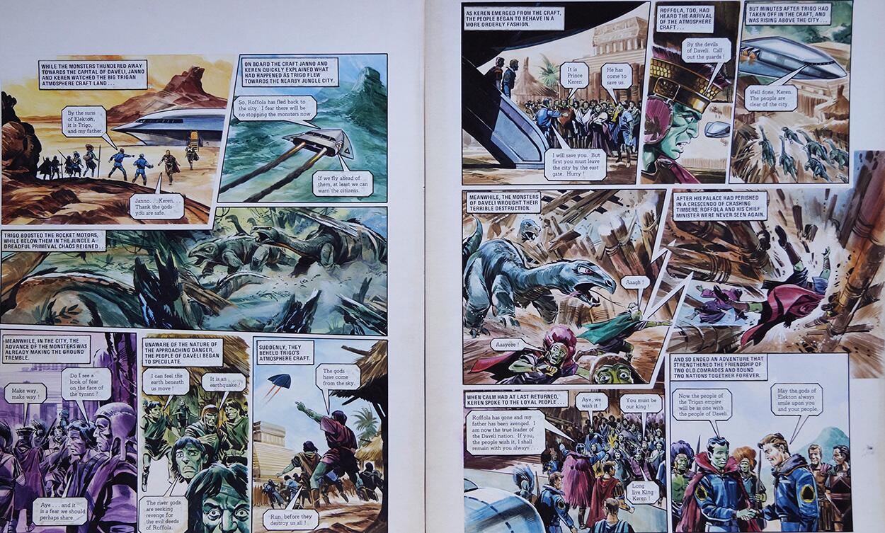Rampaging Monsters from 'Civil War in Daveli' (TWO pages) art by Gerry Wood
