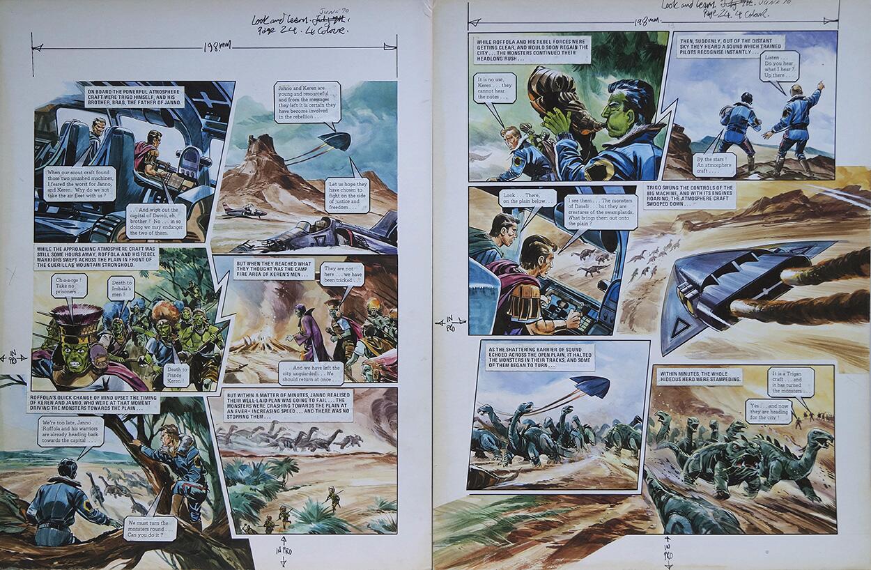 Monster Stampede from 'Civil War in Daveli' (TWO pages) art by Gerry Wood