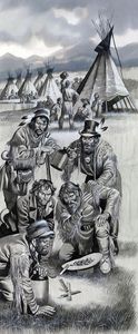 The Mountain Men in Camp art by Ron Embleton