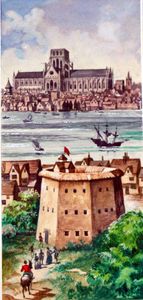 Shakespeare's Globe and St. Paul's Cathedral art by Peter Jackson