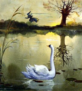 The Swan on the Lake at Sunset art by Jesus Blasco