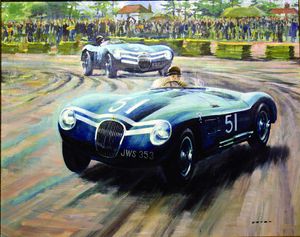Jaguar Type C raced by Ian Stewart art by Graham Coton