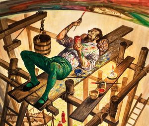 Michelangelo painting the ceiling of the Sistine Chapel art by Peter Jackson