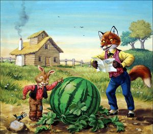 Brer Rabbit - Watermelon in Easter Hay art by Virginio Livraghi