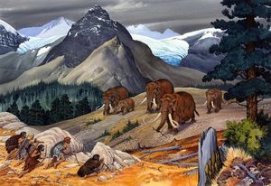 Prehistoric men hunting mammoths art by Bernard Long
