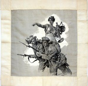 'Pro Italia' Allies and Brothers in Arms for Justice (printed handkerchief 1915) art by Fortunino Ma