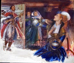 Historical Romantic scene art by John Millar Watt