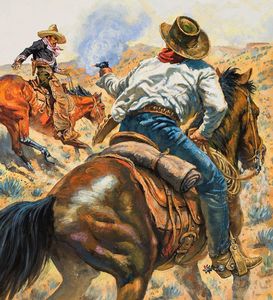 Cowboy Shooting a Vaquero art by Edwin Phillips