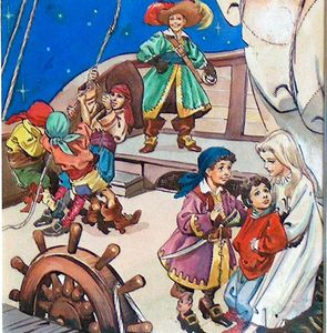 Peter Pan and Wendy Aboard the Pirate Ship art by Nadir Quinto