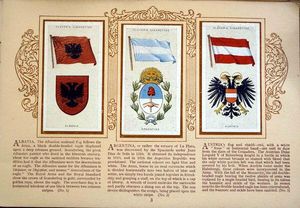 Complete Set of 50 National Flags and Arms Cigarette cards in album (1936) by Various