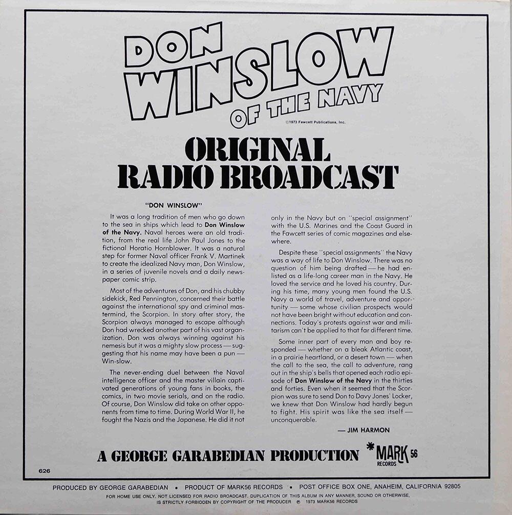 Don Winslow of the Navy - Original Radio Broadcast (vinyl record) by Frank V Martinek