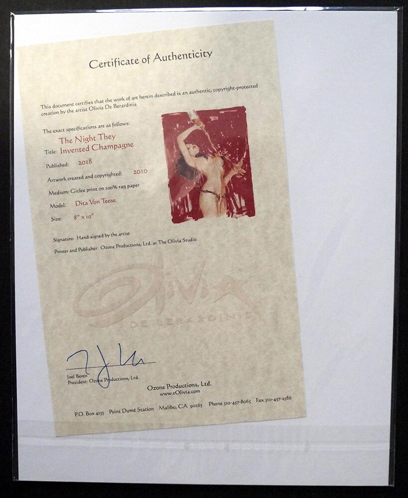 Certificate of authenticity art by Olivia (de Berardinis)