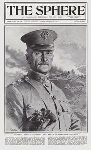 General John J Pershing (original cover page from The Sphere 1918) art by Fortunino Matania