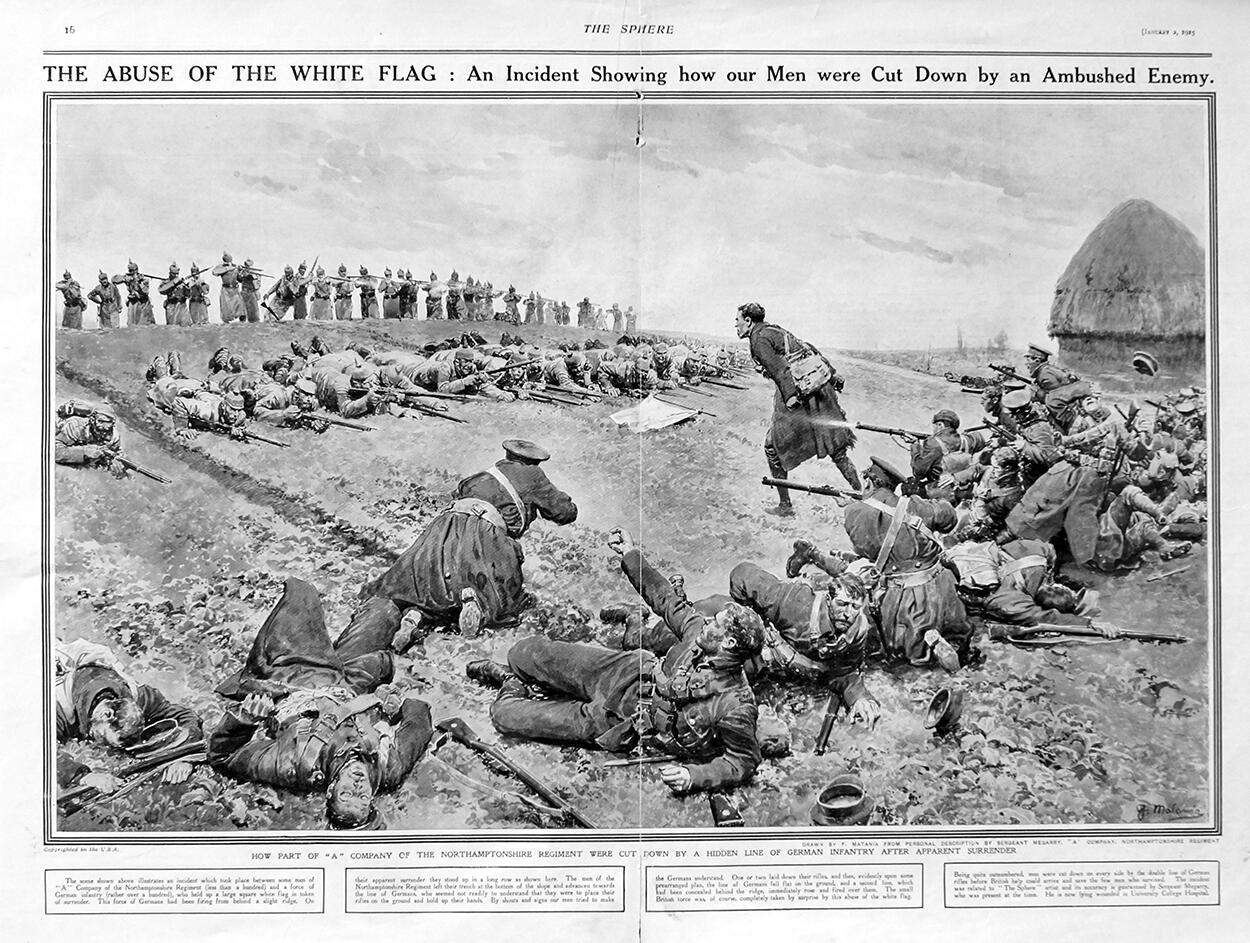 The Abuse Of The White Flag (original page from The Sphere 1915) art by Fortunino Matania