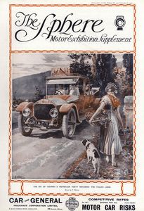 The Sphere Motor Exhibition (original cover page from The Sphere 1913) art by Fortunino Matania