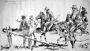 Boer War story illustration art by Neville Colvin