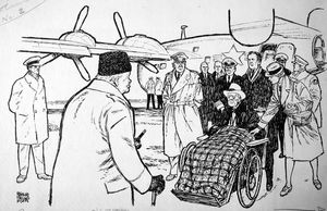 Winston Churchill meets Franklin D Roosevelt art by Neville Colvin