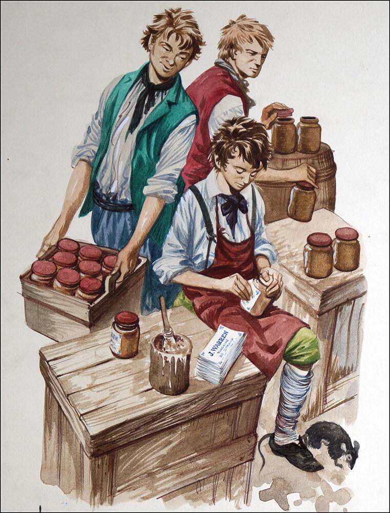 Charles Dickens at the Boot Blacking Factory art by Peter Jackson